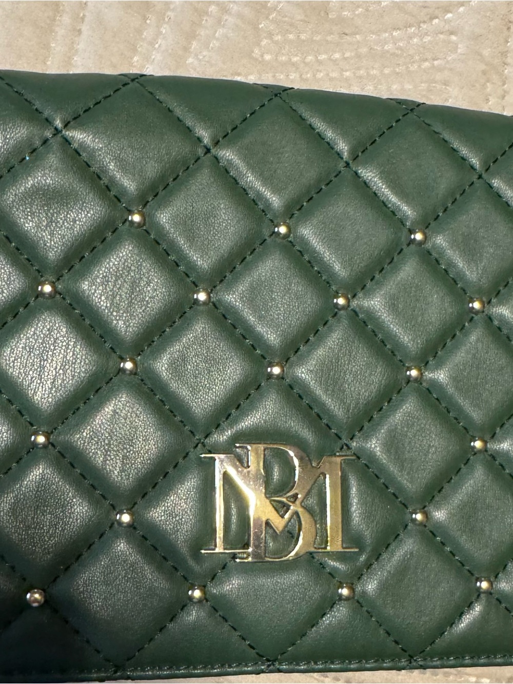 Badgley Mischa Quilted Green Leather Crossbody Bag with Gold Hardware